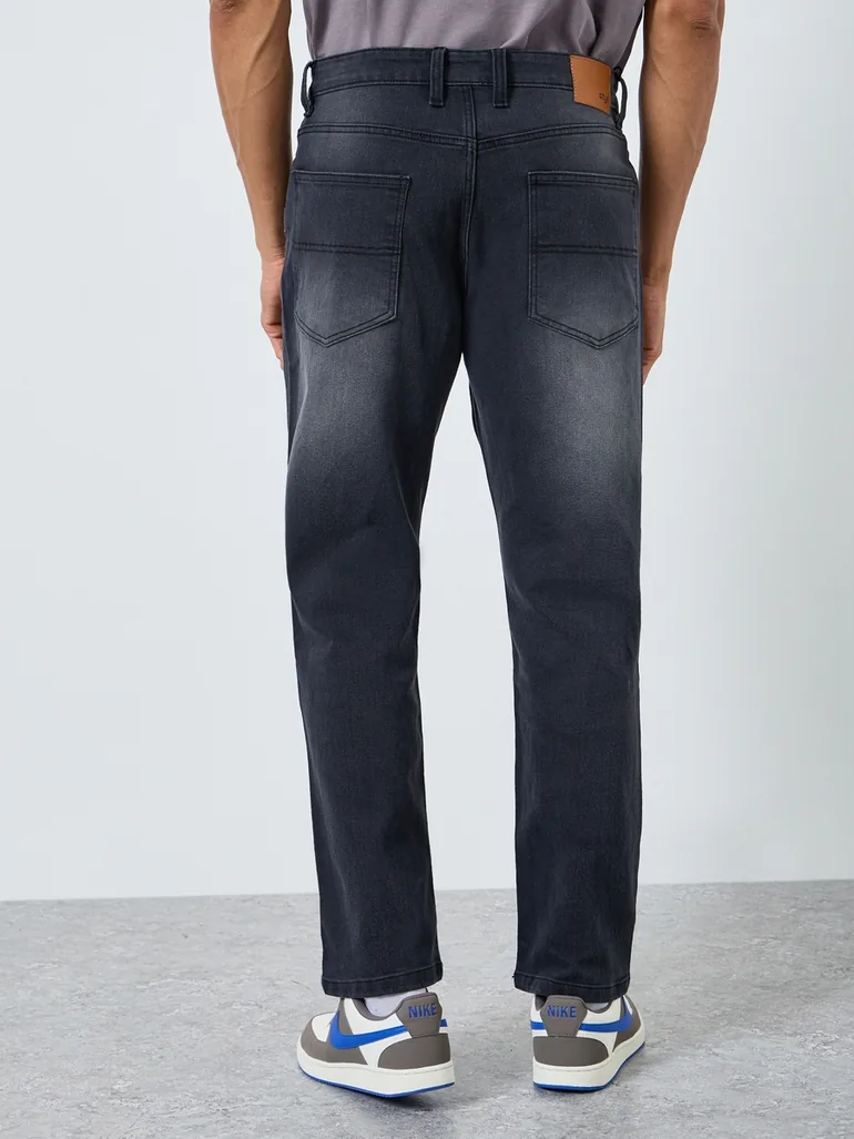 Men Black Relaxed Fit Faded Jeans - 3