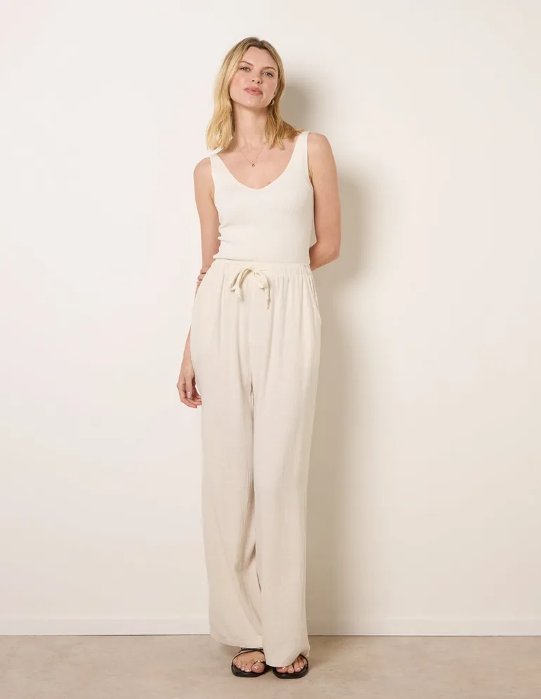 Linen-Blend Drawstring Trousers - 1