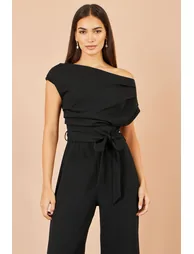 Yumi Black Ruched Stretch Jumpsuit - 1