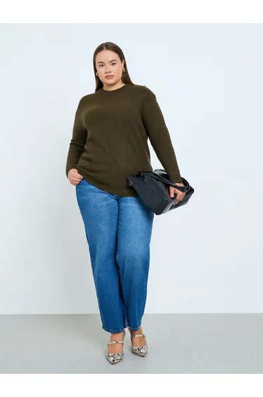 Plus Size Regular Fit Knit Sweater with Button Detail