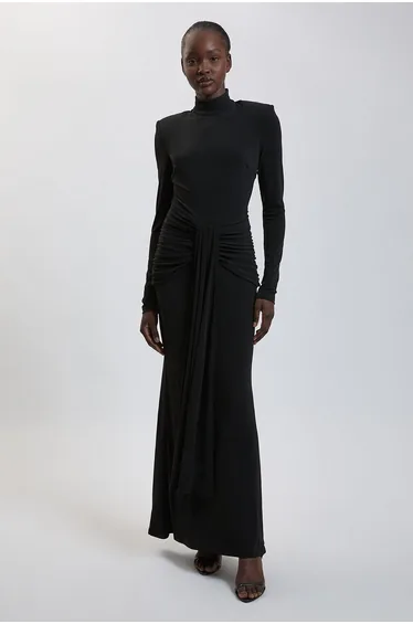 Drapey Crepe Jersey Open Back Detail Maxi Dress