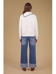 Volume Sleeve Sweatshirt With Self Scarf - 1