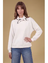 Volume Sleeve Sweatshirt With Self Scarf - 2