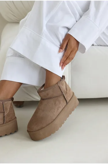 Dione Camel Platform Fur Lining Ankle Boots
