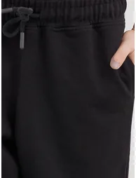 Black Cotton Cuffed Joggers with Pockets - 2