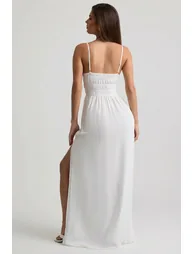 Shirred Camisole Maxi Dress in White - 3