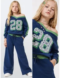 Asymmetrical Collar Girls Tracksuit Set