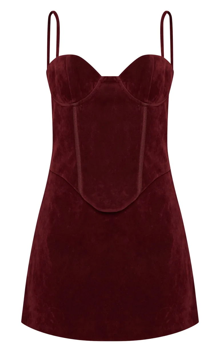 Plum Suede Corset Detail Mini Shift Dress - 4