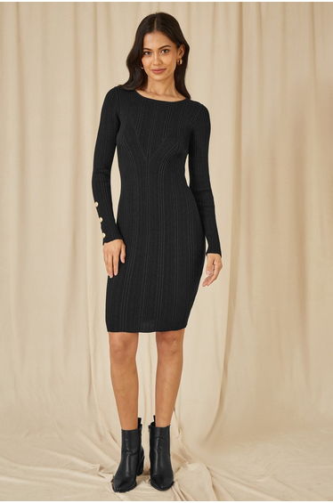 Yumi Black Shimmer Fitted Midi Dress With Button product thumbnail 3