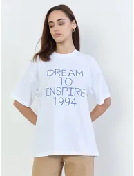 White Oversized Slogan Print T-Shirt - 2