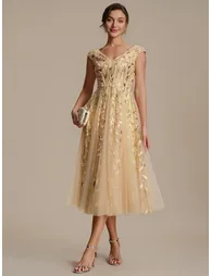 V-Neck Midi Sequin Sleeveless Wedding Guest Dress - 4