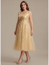 V-Neck Midi Sequin Sleeveless Wedding Guest Dress - 8