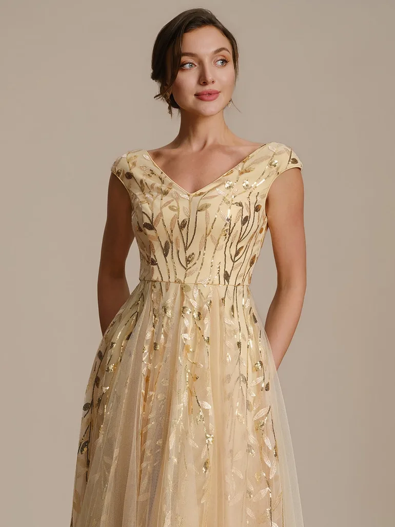 V-Neck Midi Sequin Sleeveless Wedding Guest Dress - 2