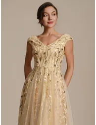 V-Neck Midi Sequin Sleeveless Wedding Guest Dress - 2