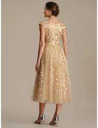 V-Neck Midi Sequin Sleeveless Wedding Guest Dress - 1