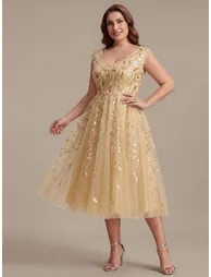 V-Neck Midi Sequin Sleeveless Wedding Guest Dress - 9