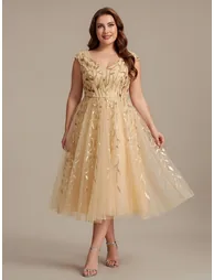 V-Neck Midi Sequin Sleeveless Wedding Guest Dress - 5