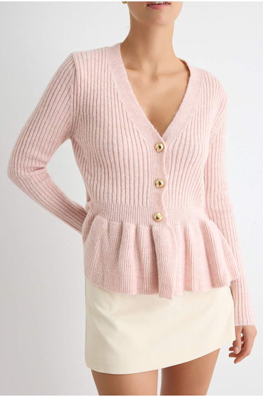 Powder Soft Textured V-Neck Waist-Fitted Peplum Knitwear Cardigan product thumbnail 4
