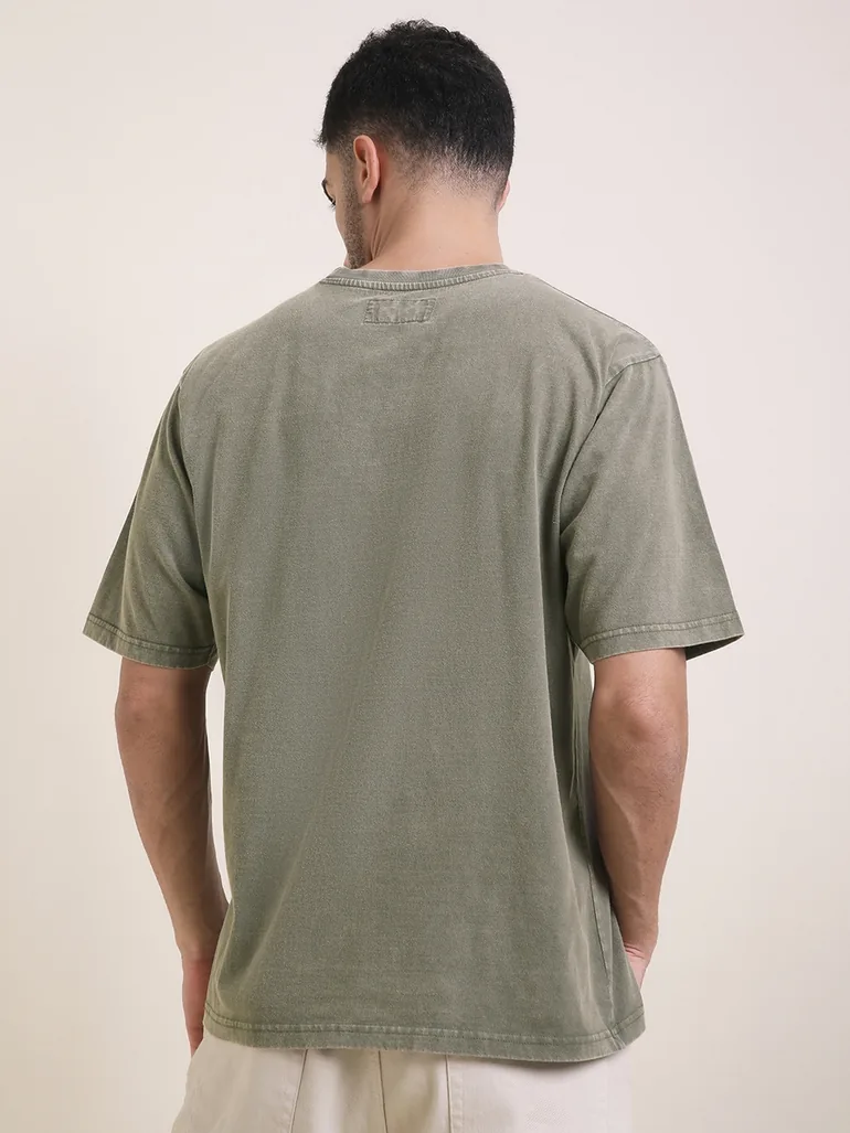 Men Oversized Acid Washed Printed T-Shirt - 4