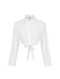 White Binding Detailed Crop Cotton Poplin Shirt