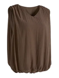 Lightweight V-Neck Sleeveless Top and Pants Set in Brown for Weekend Outings & Beach Vacations - 8