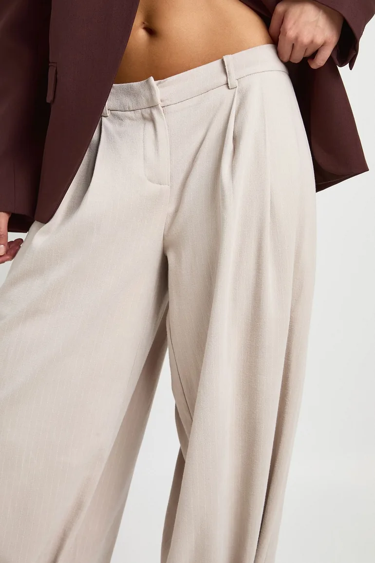 Tonal Stripe Cuff Detail Tailored Trousers - beige - 3