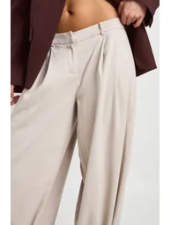 Tonal Stripe Cuff Detail Tailored Trousers - beige - 3