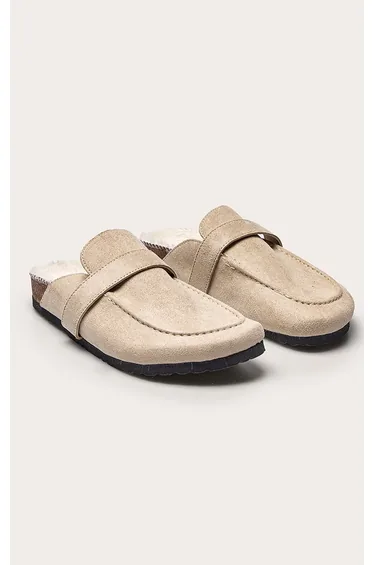 Taupe Faux Suede Faux Fur Lined Mules