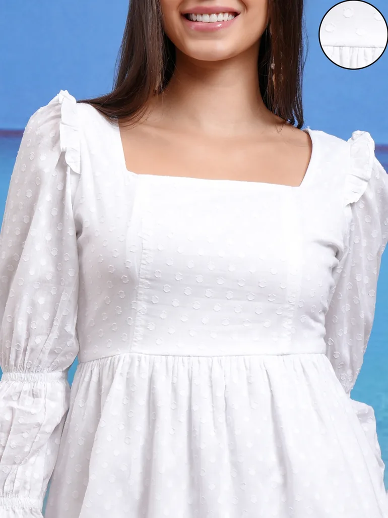 Textured Dobby Square Neck Mini Dress - 4