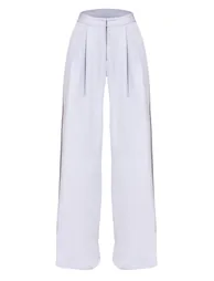 Pale Blue Woven Tailored Wide Leg Trousers - 4