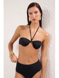 Black Strapless Balconette Halter Neck Bikini Top - 1