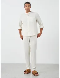 Mandarin Collar Long Sleeve Relaxed Fit Shirt