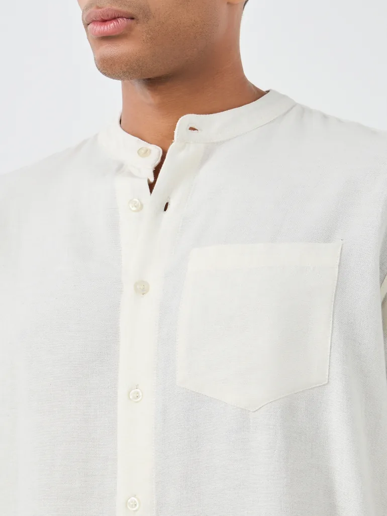 Mandarin Collar Long Sleeve Relaxed Fit Shirt - 3