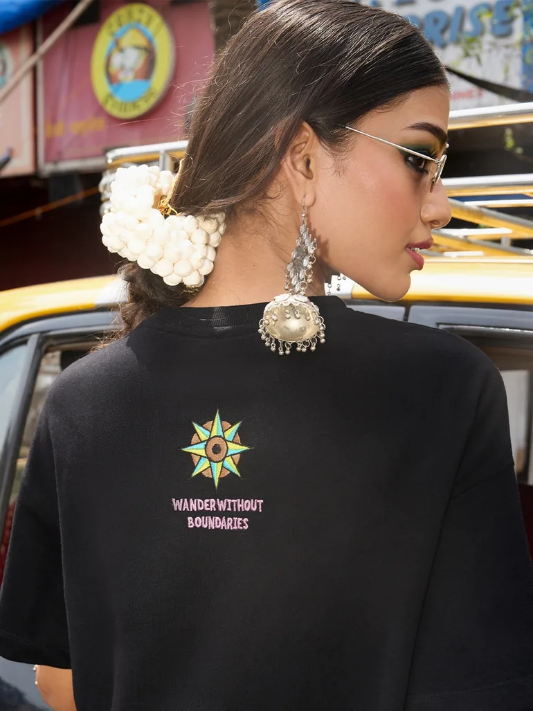 Black Embroidered Oversized T-Shirt - 4
