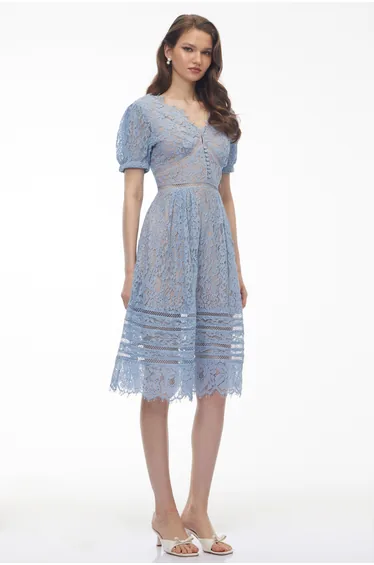 Tamara Cornflower Blue Floral Lace Midi Dress
