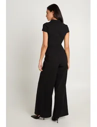 Bengaline Corset Detail Wide Leg Jumpsuit - black - 2