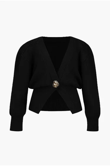 Plus Size Solid Knit V-neck Cardigan
