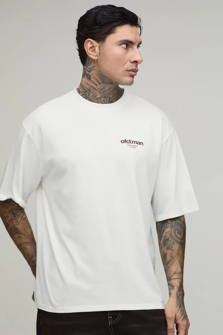 Tall Oversized Ofclman Slogan Print T-Shirt - ecru