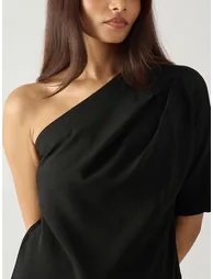 Black Solid One Shoulder Top - 3