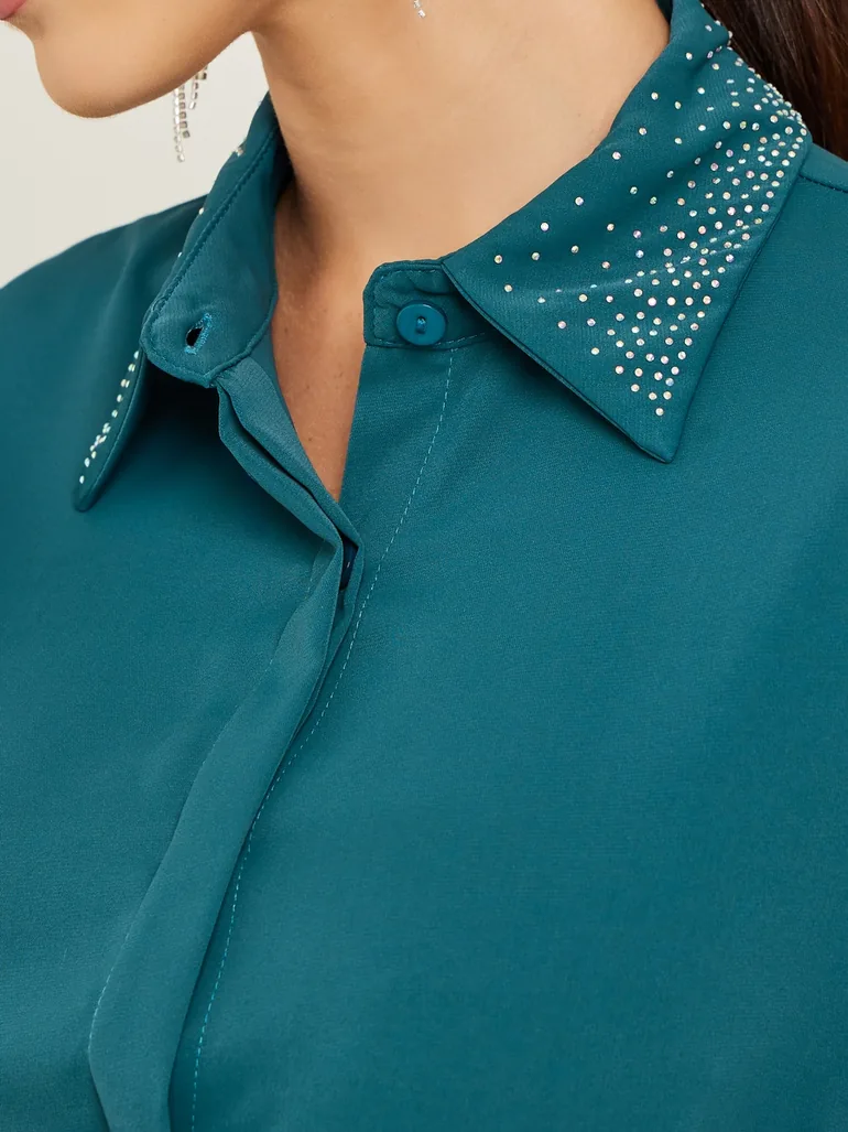 Teal Embellished Shirt and Trousers Co-Ords - 4