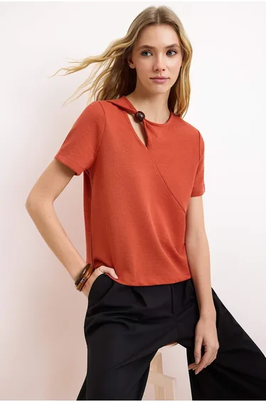 Kiremit Regular/Normal Fit Accessory Detail Knitwear Look Knitted Blouse