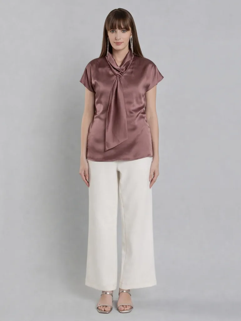 Women Satin Tie-Neck Top - 5