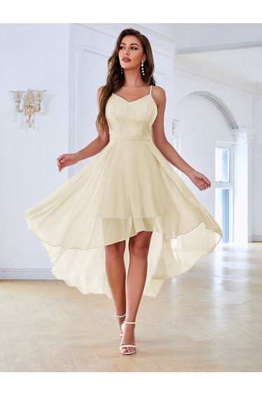 Leely Elegant Spaghetti Straps Sleeveless A-line High-Low Party Dress product thumbnail 3