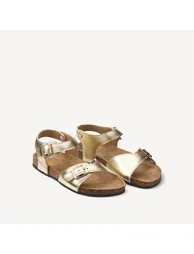 Kids Metallic Double Buckle Sandals