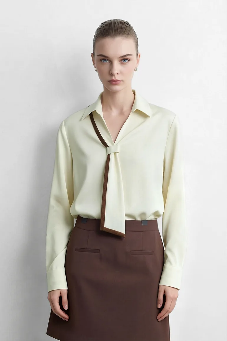 Contrast Tie Chiffon Blouse - 1