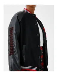 College Jacket with Leather Look, Applique Detailed - 4