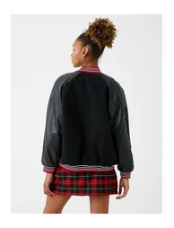 College Jacket with Leather Look, Applique Detailed - 2