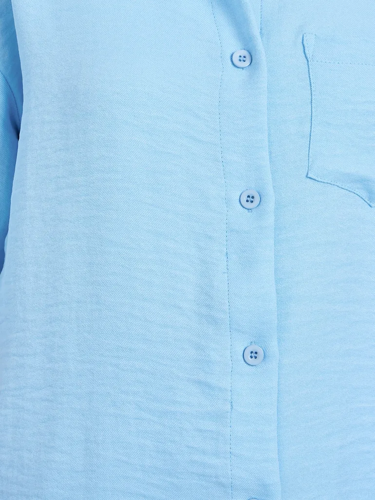 Blue Front Pocket Oversize Shirt and Wide Leg Pants Co-Ords - 3