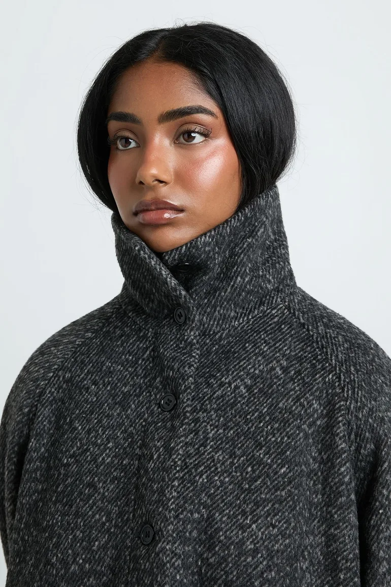 Oversized Textured Wool Look Bomber Jacket - charcoal - 3
