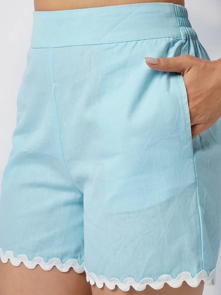 Blue Lace Insert Shirt and Shorts Co-Ords - 5